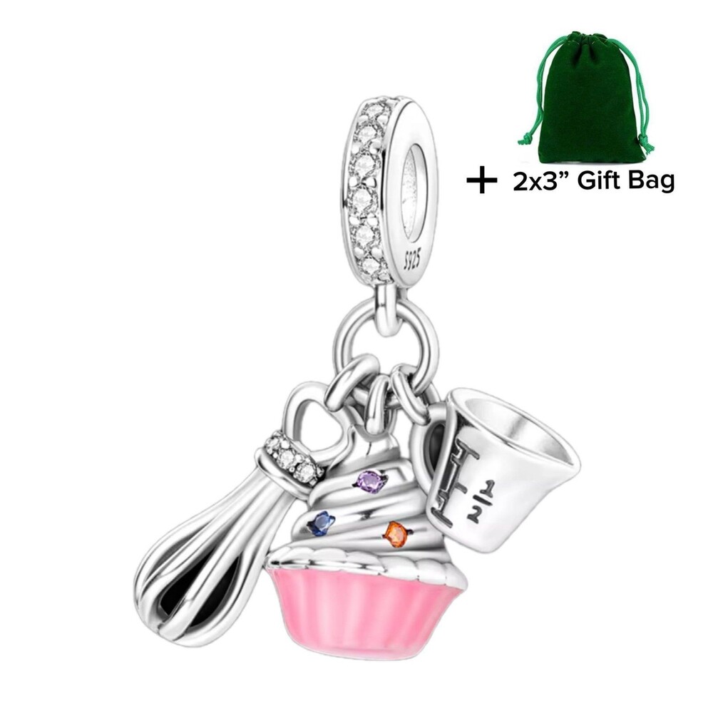 Baker Cupcake Dangle Charm | 925 Silver | Brand New